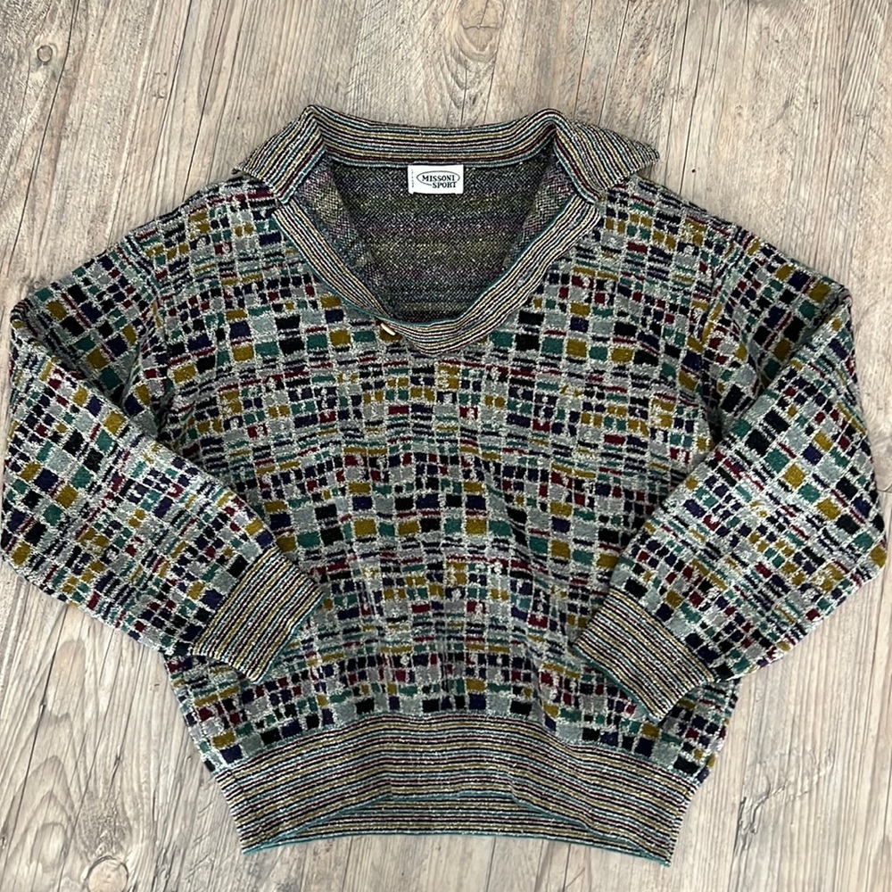 Missoni Sport Vintage Knit Pattern collared Sweater